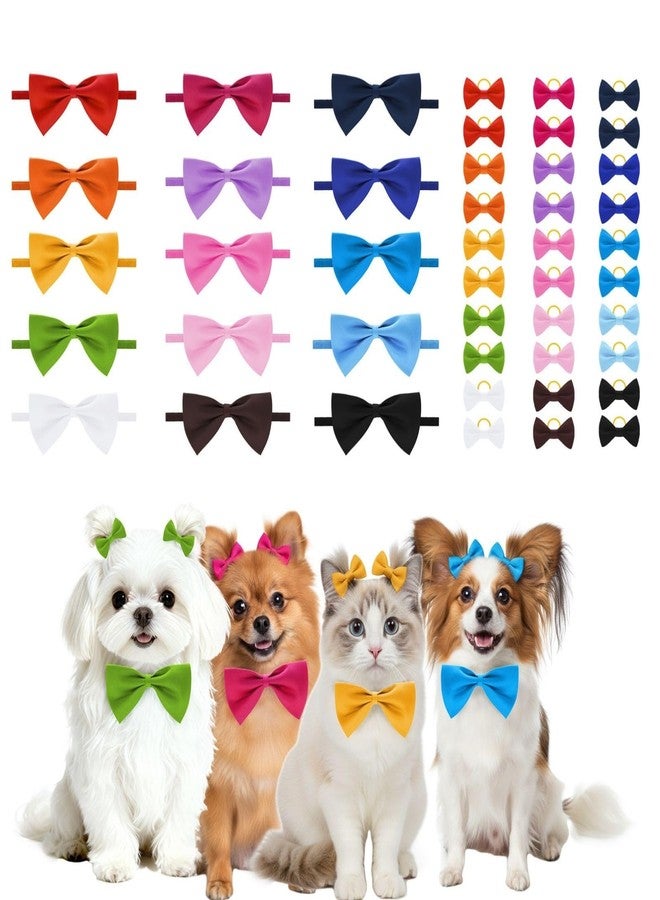 Fengek Adjustable Pet Bows Set - 15 Dog & Cat Neckties Bow Ties Collars with 30 Dog Mini Hair Bows with Rubber Bands, 15 Colors - Image 1